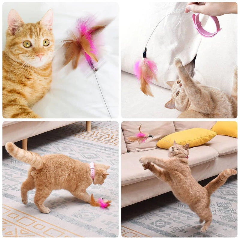 Brinquedo para gatos  em forma de coleira com vara de provocação interativa com sinos e resistente a mordidas