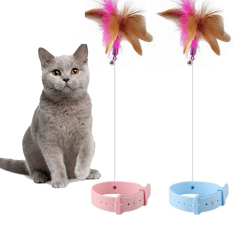 Brinquedo para gatos  em forma de coleira com vara de provocação interativa com sinos e resistente a mordidas